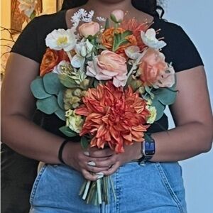Silk Flowers Floral Bouquet with Orange and White Flowers